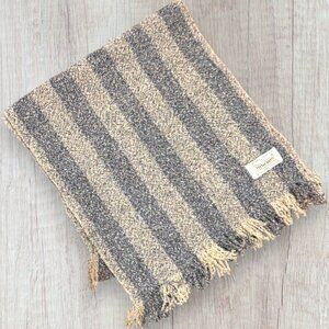 Mucros Handwoven Ireland Wool Scarf Gray Beige Stripe Fringe Women’s Vintage